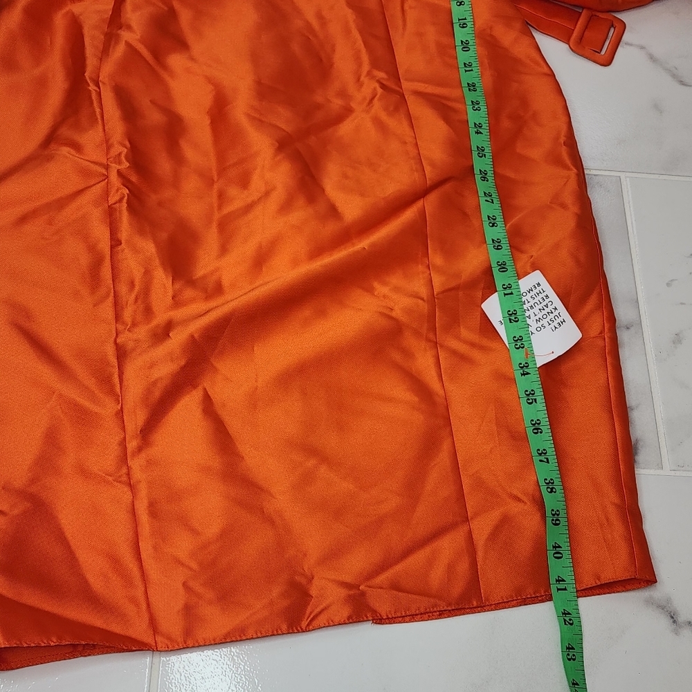 ASOS LUXE Curve belted drama sleeve structured satin midi dress in hot orange - Picture 10 of 10